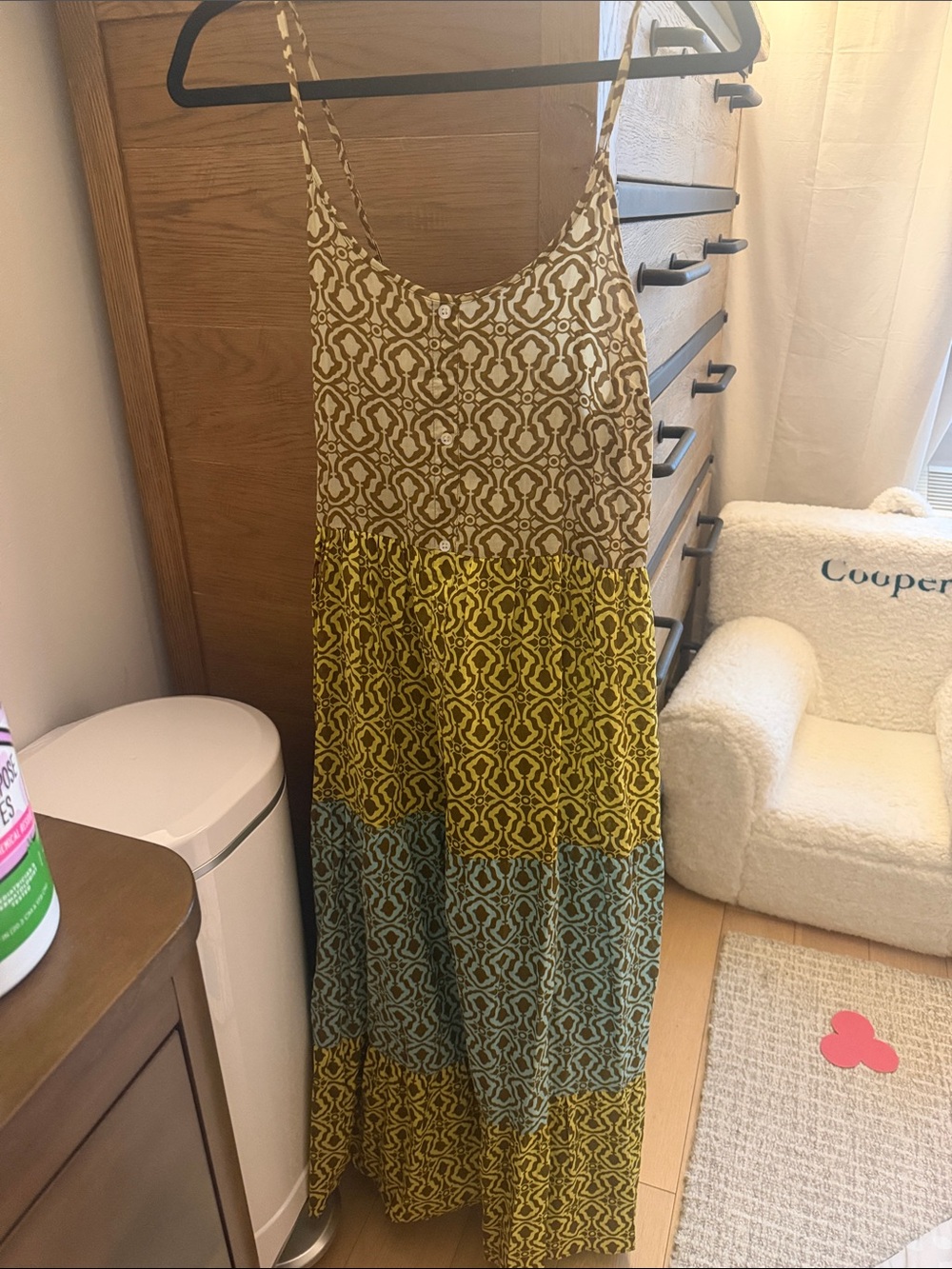 Zara Spaghetti Strap Tiered Maxi Dress in Mustard and Sage